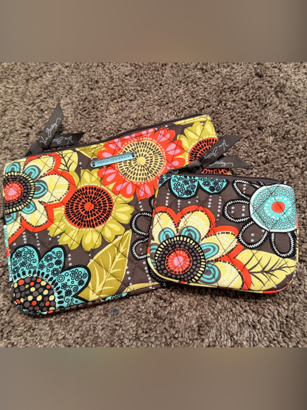 Vera Bradley Floral Zip Wallets in Brown, Yellow, Aqua & Coral